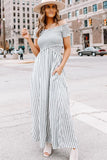 Dodobye-Stripe Print Fashion Smocked Chest Maxi Dress