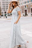 Dodobye-Stripe Print Fashion Smocked Chest Maxi Dress