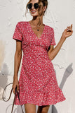 Dodobye-Floral Print High Waist Short Sleeve Mini Dress