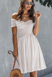 Dodobye-Smocked Chest Short Sleeve Stripe Dress