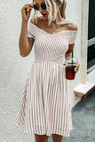 Dodobye-Smocked Chest Short Sleeve Stripe Dress