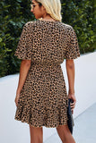 Dodobye-Leopard Print High Waist Frill Hem Dress