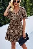 Dodobye-Leopard Print High Waist Frill Hem Dress