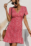 Dodobye-Floral Print High Waist Short Sleeve Mini Dress