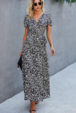 Dodobye-Leopard Print V Neck Side Slit Maxi Dress