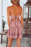 Dodobye-Sexy V Neck Tiered Ruffle Pink Blending Mini Dress