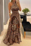 Dodobye-Sexy Leopard Print Halter Maxi Dress