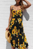 Dodobye-Sunflower Pineapple Pattern Sling Open Back Sexy Dress