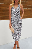 Dodobye-Leopard Print Asymmetric Hem Drawstring Waist Casual Dress