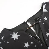 Dodobye-Black Stars Printed Long Sleeve V-neck Sheer Dress