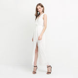 Dodobye-White Deep V Neck Sleeveless Maxi Dress
