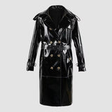 christmas outfit Dodobye Spring Long Shiny Reflective Black Patent Pu Leather Trench Coat for Women Belt Double Breasted Y2K European Clothes