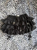 Dodobye Y2k Gothic Elastic Waist Cross Short Skirt Women Sweet Hot Girl Chic High Waist Ruffle Skirts Female Design Retro Cake Skirt New