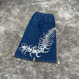 Dodobye 90s Streetwear 2024 New High Waisted Baggy Jeans Women Oversized Pattern Print Blue Slouchy Straight Wide Leg Pants Goth Harajuku Streetwear