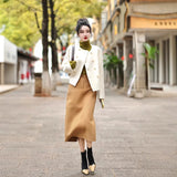 thanksgiving outfit Dodobye Fashionable High-End Tweed Style Women's Sweater Skirt Leather Jacket Suit New Arrival Autumn 2024 Elegant and Stylish