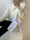 christmas outfit Dodobye Long Sleeves Asymmetric Solid Color Split-Front High-Neck Knitwear Pullovers Sweater