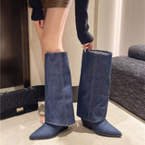 Dodobye Big Size 42 Brand New Vintage Autumn Winter Soft Trouser Leg Boots Women Shoes Pointy Toe Chunky High Heels Knee High Boots