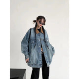 thanksgiving outfit Dodobye Vintage American Style Loose Fit Denim Jacket For Couples Spring Autumn Fashionable Distressed PU Leather Collar Trendy Women's