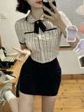 Dodobye 2025 Spring Elegant Slim 2 Piece Set Women Evening Party Y2k Crop Top + Office Lady Casual Outwear Mini Skirt Korean Fashion