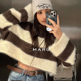 christmas outfit Dodobye Spring and Autumn Korean Style Simple Knitted Round Neck Wide Striped Sweater Short Loose Long Sleeve Round Neck Women's Top