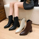 Dodobye High heels female thick heel pointed short boots white female boots 2024 new autumn and winter female boots French fashion skinn