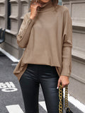 christmas outfit Dodobye Batwing Sleeves Long Sleeves Buttoned Solid Color Split-Joint High Neck Pullovers Sweater Tops