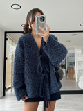 christmas outfit Dodobye 2025 New Solid Women's Lace Up Mohair Cardigan Coat Elegant V Neck Long Sleeve Loose Casual Jacket Spring Lady Fashion Outerwear