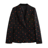 Black Friday Dodobye Autumn New Product Women's Casual Retro Strawberry Embroidered Suit Coat High Waist Mini Skirt Fashion Set