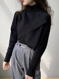 christmas outfit Dodobye Long Sleeves Asymmetric Solid Color Split-Front High-Neck Knitwear Pullovers Sweater