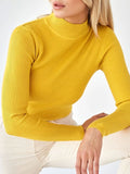 christmas outfit Dodobye Long Sleeves Skinny Solid Color Split-Joint High Neck Sweater Tops