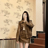 thanksgiving outfit Dodobye Vintage Style American Women's Mini Dress Set Half Length PU Leather Jacket For Autumn 2024 New Arrival Two Piece Suit