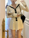 Dodobye Korea Fashion Knitted Suit Office Lady 2025 Autumn Button Casual Sweater Tops Slim Y2k Mini Skirt Party Elegant 2 Piece Set Chic