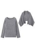 christmas outfit Dodobye Long Sleeves Loose Solid Color Split-Joint Round-Neck Sweater Tops + Scarf Two Pieces