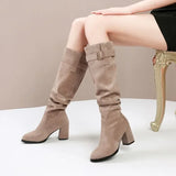 Dodobye Female Shoes on Sale 2025  High Quality Sleeve Women's  Winter Pointed Toe Suede Solid High Tube Chunky Heels Fashion Boots