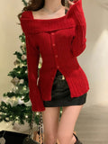 Dodobye 2025 Winter Red Casual Knitted Sweater Woman Slim Korean Style Elegant Tops Office Lady Long Sleeve Fashion Pullover Design