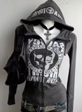 Dodobye Zipper Hooded Jacket Fashionable New Skeleton Print Niche Trend Design High Hip-hop Goth Y2k Print Casual Couple Cardigan Jacket