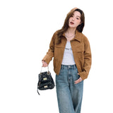 thanksgiving outfit Dodobye Coffeechamois Leather Chic Jacket 2024 Autumn New Simple Style Blogger Ins Sense Fresh Top Loose Fit Short Outerwear