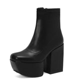 thanksgiving outfit Dodobye Patent Leather Women Ankle Boots Toe Chunky Heels 12cm Platform Hill Size 46 47 48 Sexy Dating Bota