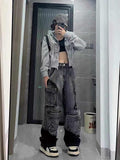 Dodobye Women's Black Gothic Y2k Baggy Jeans Harajuku Japanese 2000s Style Oversize Denim Trousers Vintage Emo Jean Pants Trashy Clothes