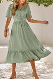 Dodobye-V Neck Ruffle Sleeve Long Dress