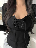 Dodobye-Solid Lace Up Curvy Hem Long Sleeve Knit