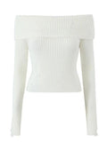 Dodobye-Long Sleeve Off-Shoulder Plain Ribbed-Knit Sweater