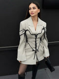 thanksgiving outfit Dodobye Elegant England Panelled Dress Women Lace Up Lapel Full Sleeves Empire Mini Dresses Female 2024 Autumn Commute Lady Robes