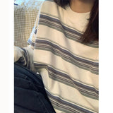 christmas outfit Dodobye Vintage Striped Round Neck Oversized Sweatshirt