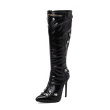 thanksgiving outfit Dodobye Sexy Women Long Boots Pointed Toe Stiletto 12cm Decoration 46 47 48 Female Knee High Booties