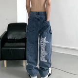 Dodobye Trend Y2k Jeans New Hip Hop Letter Printed Black Pants Men Women Fashion Punk Loose Straight Wide Leg Trousers Streetwear