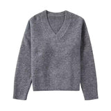 Black Friday Dodobye Casual Knitted Solid V-neck Sweaters Women Retro Loose Long Sleeve Pullover Sweater Female Autumn Versatile Simple Base Knitwear