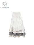 Dodobye Women's White Y2k A-line Lace Skirt Elegant Harajuku Long Skirts Streetwear 90s Aesthetic Vintage Mori Dirl Skirt 2000s Clothes