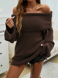 christmas outfit Dodobye Flared Sleeves Long Sleeves Solid Color Off-The-Shoulder Sweater Tops