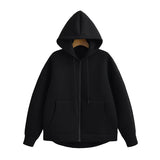 Black Friday Dodobye Casual Solid Zipper Hoodies Women Loose Drawstring Pockets Thick Sweatshirt Jackets Female Autumn Fashion Simple Outwear